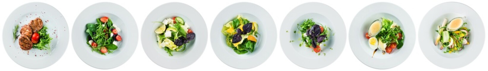 set summer salads from vegetables and fruits isolated