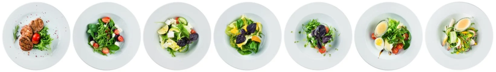 Printed kitchen splashbacks Fresh vegetables set summer salads from vegetables and fruits isolated