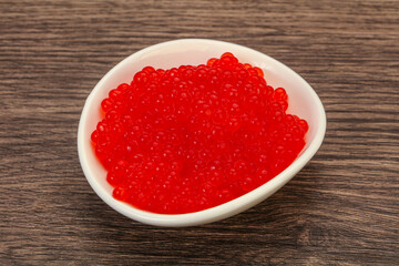 Red salmon caviar in the bowl
