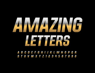 Vector Amazing Alphabet Letters and Numbers. Gold and Silver reflective Font