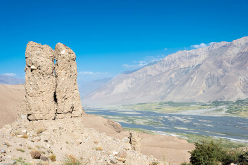 Panj river at Wakhan Valley in Yamchun, Gorno-Badakhshan, Tajikistan. It is located in the Tajikistan and Afghanistan border.
