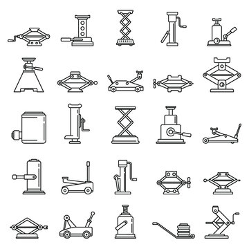 Modern jack-screw icons set. Outline set of modern jack-screw vector icons for web design isolated on white background