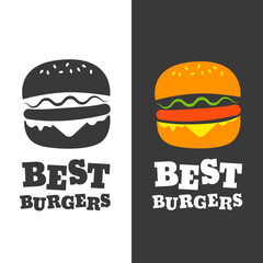 Icon Burger in black and color variant. Vector illustration