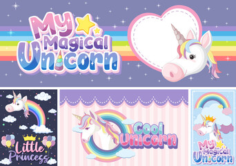 Cute unicorn banner on pastel background color