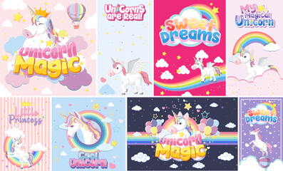 Cute unicorn banner on pastel background color