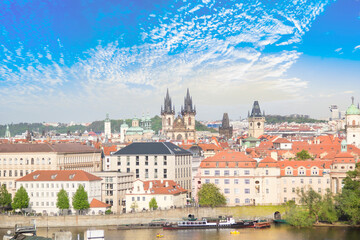 Obraz premium Beautiful view of the Old Town Square, and Tyn Church and St. Vitus Cathedral in Prague, Czech Republic