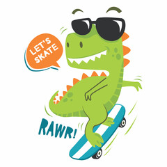 Cute dinosaur skate design vector illustration ready for print on t-shirt © Clushy