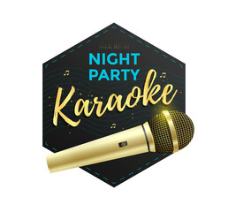 Karaoke party label or icon design with a golden microphone. Vector illustration
