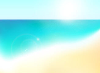 Travel marine gradient texture background. Beach ocean or sea and sand with sun flare. Sunny backdrop vector for resort poster or website.