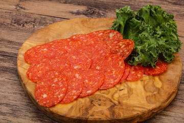 Italian spycy pepperoni sausage slices