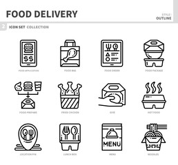 food delivery icon set,outline style,vector and illustration