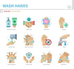 wash hands icon set,flat style,vector and illustration