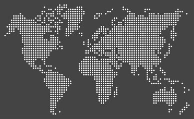 dotted world map,white dots on black background,vector and illustration