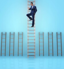 Businessman climbing career ladder in business success concept