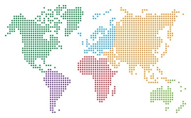 Fototapeta na wymiar colorful dotted world map,vector and illustration