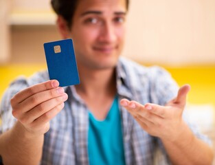 Young man husband in budget planning concept