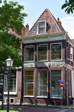 Old facade in the historical center of Hoorn, Holland