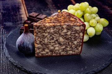 Cheese collection, Irish brown waxed marbeled cheddar cheese flavoured with Guinness dark stout beer