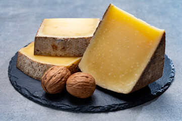 French cheese Comte, three varieties 1 year matured Prestige, fruity flavoured Fruite and Vieille Reserve