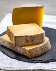 French cheese Comte, three varieties 1 year matured Prestige, fruity flavoured Fruite and Vieille Reserve