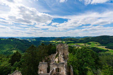 Fototapeta na wymiar Panorama Aussicht von der Burgruine Prandegg im Mühlviertel Oberösterreich