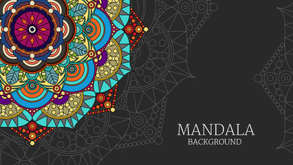 Colorful mandala background, banner, card or wallpaper. Relax and meditation poster. Vector illustration. Eps 10.