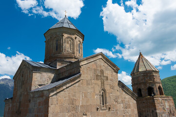 Gergeti Trinity Church on Kazbegi National Park in Kazbegi, Mtskheta-Mtianeti, Georgia.