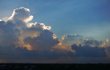 Cumulus, Beautiful clouds in the beautiful sky, Sky background image. Blue tone background.