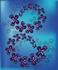 Set of blue abstract butterflies
