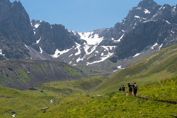 Juta valley near Caucasus mountain. a famous landscape in Kazbegi, Mtskheta-Mtianeti, Georgia.