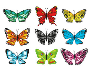 Obraz na płótnie Canvas Set of colorful butterflies on white background
