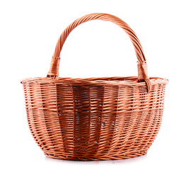 Empty wicker basket isolated on white