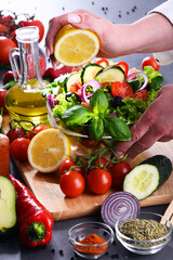 Preparation of a vegetable salad from fresh organic ingredients