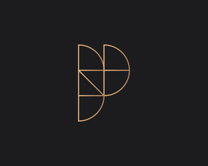 Abstract letter P logo design template on dark background. Premium line gradient alphabet from geometric shapes emblem sign symbol mark logotype.
