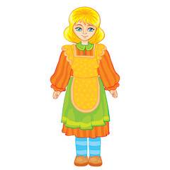 girl in apron and in old clothes, cartoon illustration, isolated object on a white background, vector illustration,