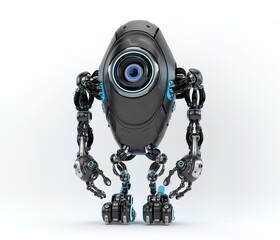 Fototapeta premium Sleek black long robotic beetle with one big eye camera in frontal pose, 3d rendering 