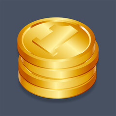Graphic mall, Gold coins, Isometric 3D illustration.