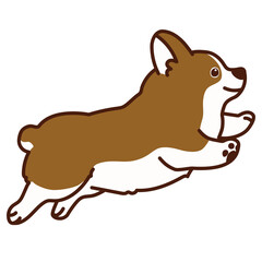 Outlined brown Corgi jumping in side view