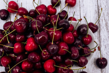 Ripe red cherries in bulk