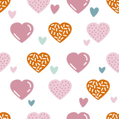 Seamless vector pattern with cute hand drawn hearts. Scandinavian style kids illustration
