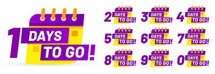 Days to go badges. Number left, time to sale, day badge down, countdown sign timer counter, vector illustration