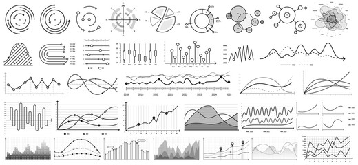 Line charts. vector set. Illustration business chart and graph, diagram presentation growth line and bar. Infographic arrow statistic - obrazy, fototapety, plakaty