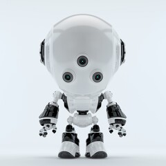 Unique white robot with three camera-like eyes, 3d rendering