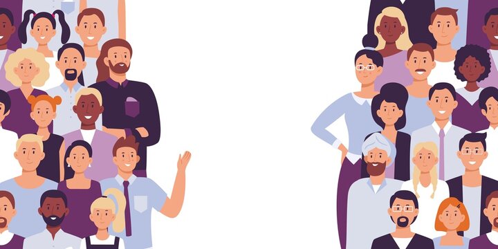 Divided people crowd. Vector divide group, community diversity, man woman unorganized illustration, multicultural society