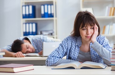 Students sitting and studying in classroom college