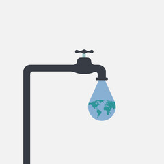 Vector illustration of water tap with the Earth globe inside water drop