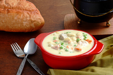 closeup vegetable cream chicken soup