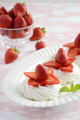 dessert platter of strawberry meringue nests