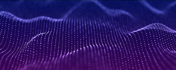 Color music sound wave. Abstract futuristic background. Technology dynamic dots background. 3D rendering.