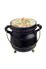 isolated cast iron pot with chicken vegetable cream soup